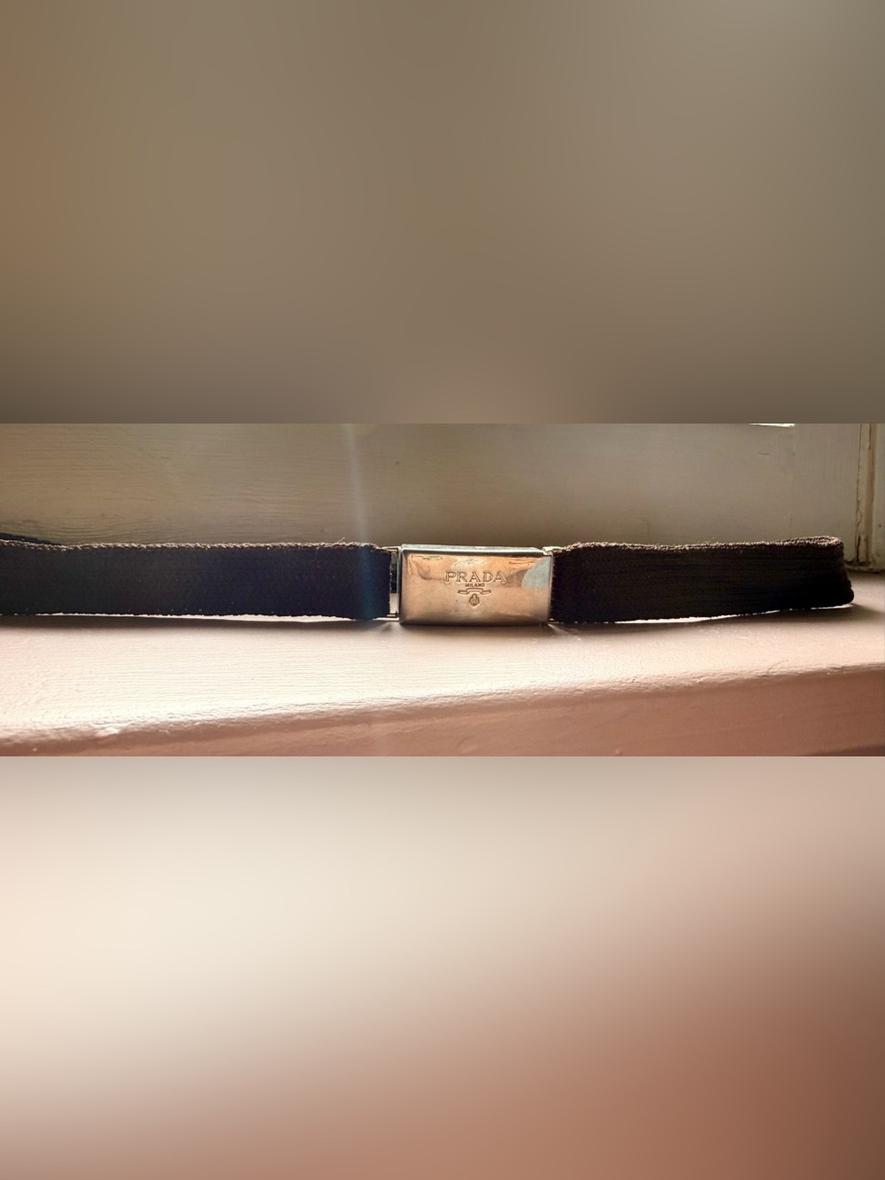 Prada Brown Canvas Belt with Silver Logo Buckle